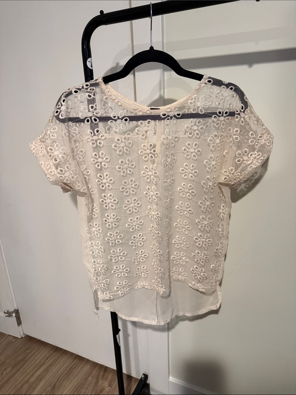 Poof! Cream Eyelet Floral Short Sleeve Blouse